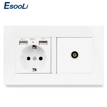 Esooli EU Standard Power Socket Grounded With Female TV Jack 2100mA Dual USB For Mobile PC Panel Electrical Outlet
Esooli EU Standard Power Socket Grounded With Female TV Jack 2100mA Dual USB For Mobile PC Panel Electrical Outlet