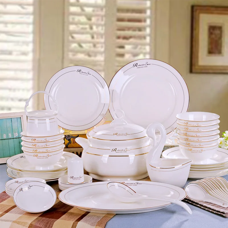 Высококачественный набор посуды из керамики с золотистой оправой фарфоровые