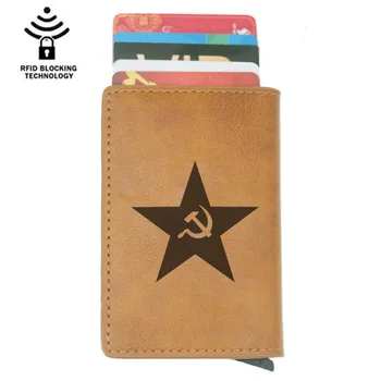 New Arrivals Soviet star Scythe hammer Leather RFID Credit Card Holder Anti-Theft Automatic Wallet Card Case Male Purse
New Arrivals Soviet star Scythe hammer Leather RFID Credit Card Holder Anti-Theft Automatic Wallet Card Case Male Purse