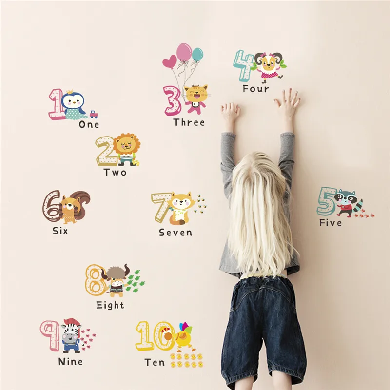 

Cartoon Animal Arabic Numbers 0123456789 Wall Sticker For Kindergarten Classroom Kids Room Home Decor Diy Mural Art Pvc Decal