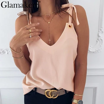 Glamaker Sleeveless lace up tank top Sexy backless streetwear summer style womens clothing Elegant v neck cami basic shirt top 
Glamaker Sleeveless lace up tank top Sexy backless streetwear summer style womens clothing Elegant v neck cami basic shirt top