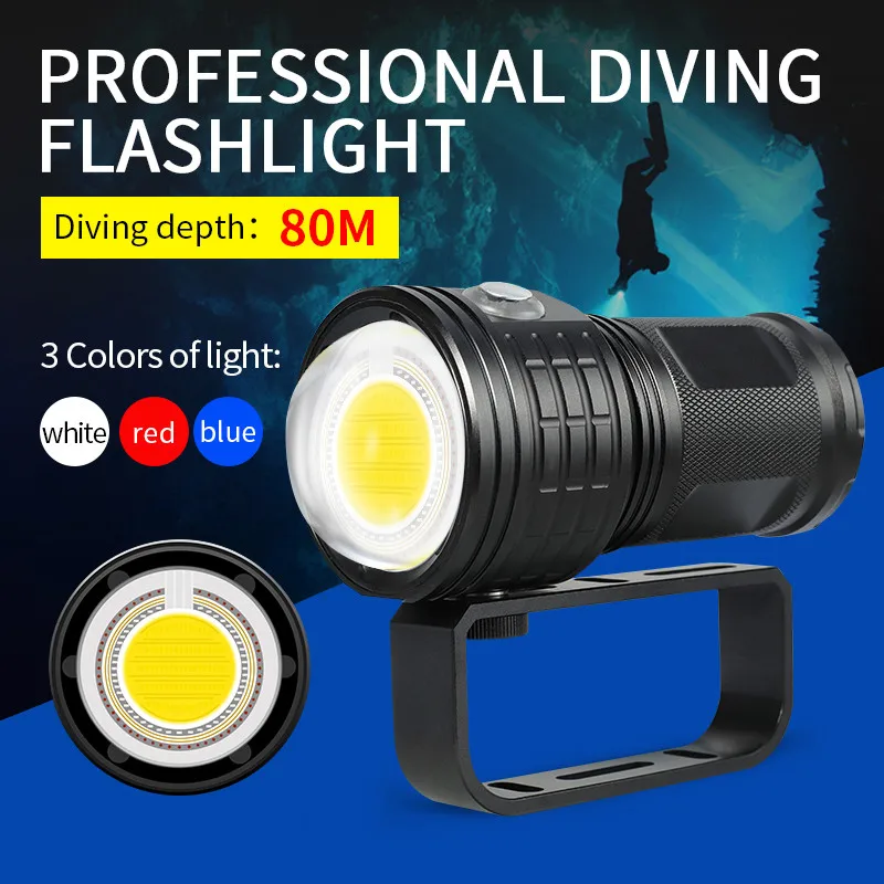 

AEFJ Diving Flashlight Photography LED Light Underwater 80m IPX8 COB Torch Lamp multifunction diving light flashlight