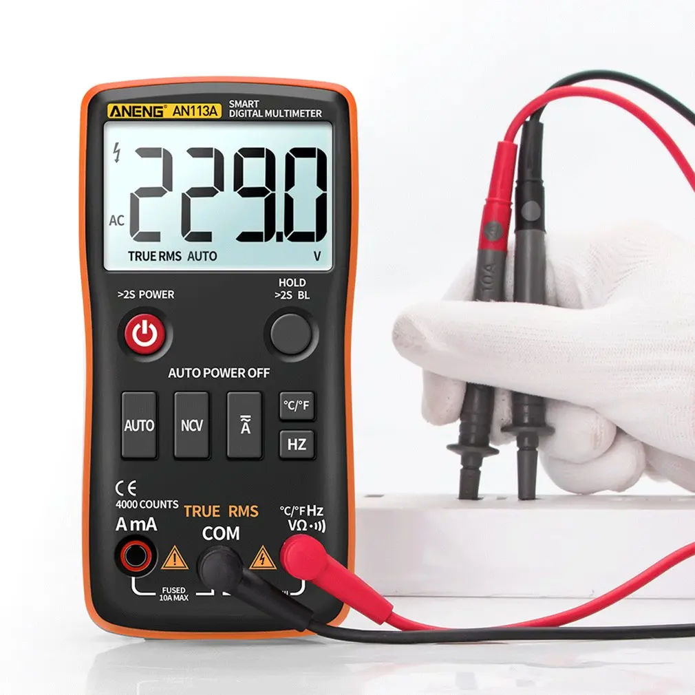 AN113A Digital Multimeter True RMS With Temperature Tester Auto-Ranging AC/DC Transistor Voltage Meter 4000 Counts LCD Display
AN113A Digital Multimeter True RMS With Temperature Tester Auto-Ranging AC/DC Transistor Voltage Meter 4000 Counts LCD Display