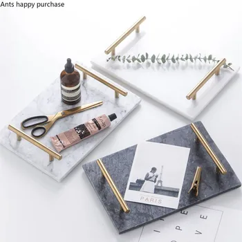 Nordic Style Natural Marble Tray Cosmetic Storage Tray Golden Handle Cake Fruit Sushi Plate Trays Decorative Home Storage 
Nordic Style Natural Marble Tray Cosmetic Storage Tray Golden Handle Cake Fruit Sushi Plate Trays Decorative Home Storage