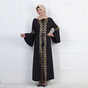 

Dubai Muslim Abaya Dress Kaftan Open Abayas Flare Sleeve Robe Lace-up Hijab Vestidos Outwear Tunic Arab Jubah Islamic Clothing