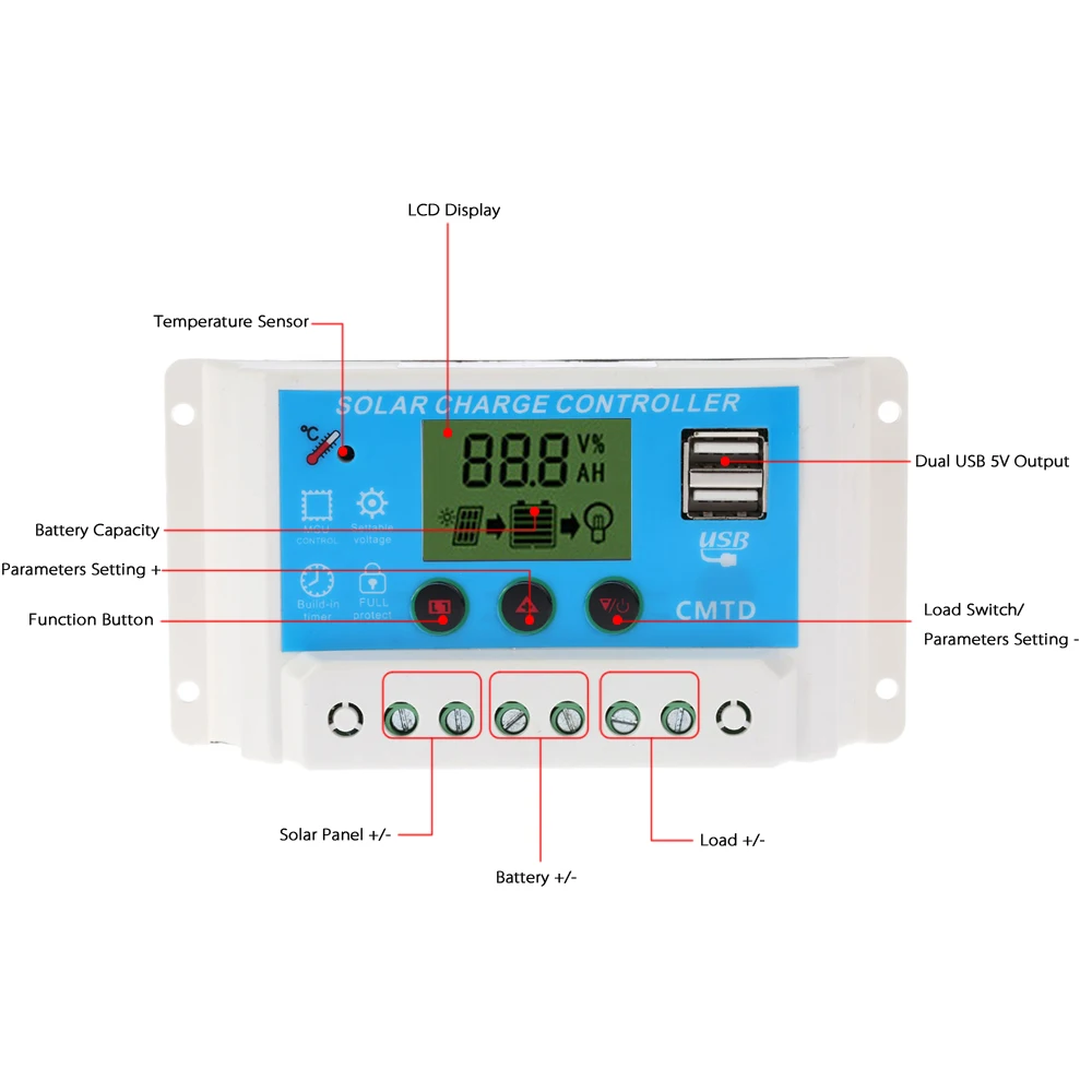 Hot New 10A 12V/24V Solar Charge Controller LCD Display Auto Regulator Timer Solar Panel Battery Lamp LED Lighting Overload Prot
Hot New 10A 12V/24V Solar Charge Controller LCD Display Auto Regulator Timer Solar Panel Battery Lamp LED Lighting Overload Prot