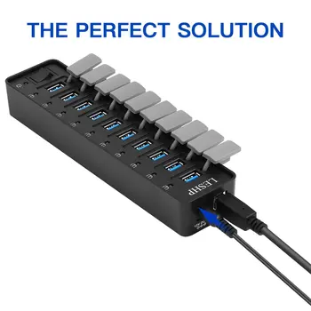 LESHP 10 Ports USB 3.0 Hub High Speed 5Gbps USB 3.0 Data Hub Splitter with LEDs & Switch External Power Adapter for PC Laptop
LESHP 10 Ports USB 3.0 Hub High Speed 5Gbps USB 3.0 Data Hub Splitter with LEDs & Switch External Power Adapter for PC Laptop