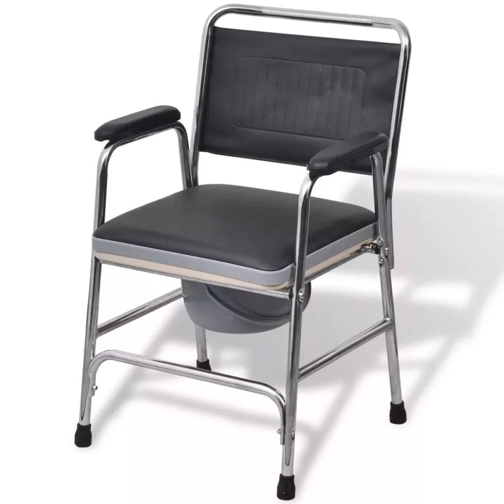 

VidaXL Commode Chair Steel Black 44 X 50 X 85 Cm (W X D X H) Support Up To 1.063 Kg Sturdy Steel Frame + PU Seat Cushion V3