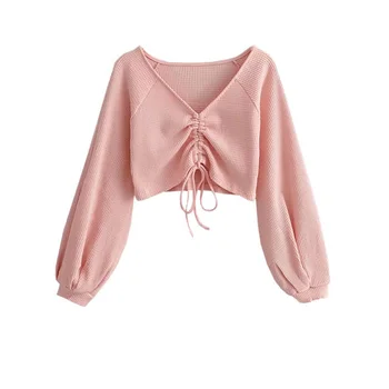 Women Sexy V-neck Short Lantern Sleeve T-Shirt 2020 Spring And Winter High Waist All-Match Women Shirts 
Women Sexy V-neck Short Lantern Sleeve T-Shirt 2020 Spring And Winter High Waist All-Match Women Shirts