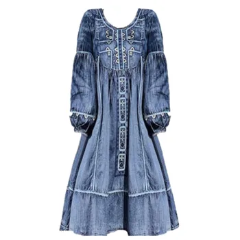 Women Dress spring autumn New Vintage Denim Dresses O-Neck Long Lantern Sleeve Embroidered jeans dress a-line
Women Dress spring autumn New Vintage Denim Dresses O-Neck Long Lantern Sleeve Embroidered jeans dress a-line