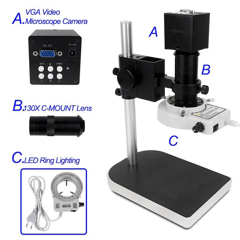 Microscope sets VGA Industrial Microscope Camera+130X C mount lens+ LED Ring Light For Phone Chip scopmicroscope repair
Microscope sets VGA Industrial Microscope Camera+130X C mount lens+ LED Ring Light For Phone Chip scopmicroscope repair