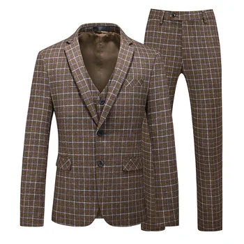 2019 winter new checked wool suit suit men's thick warm high-end large size business British style banquet suit three-piece suit
2019 winter new checked wool suit suit men's thick warm high-end large size business British style banquet suit three-piece suit