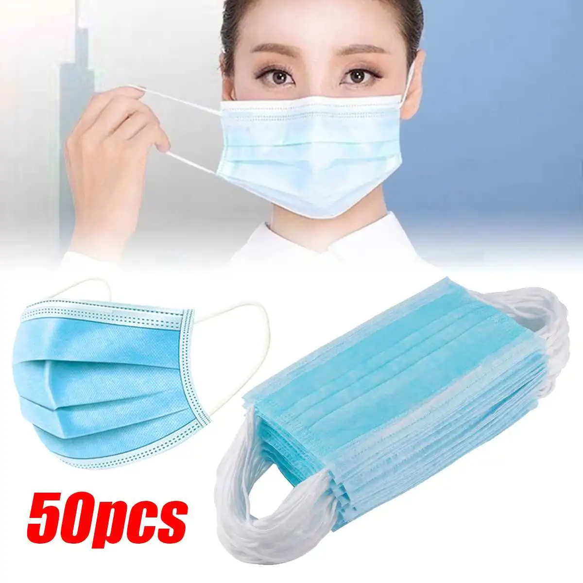 50PCS Face Mouth Mask Disposable Protect 3 Layers Filter Dustproof Earloop Non Woven Mouth Masks Blue
50PCS Face Mouth Mask Disposable Protect 3 Layers Filter Dustproof Earloop Non Woven Mouth Masks Blue