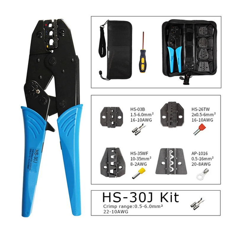 HS-30J 9-inch Ratchet Multi-Function Crimper Coaxial Cable Terminal Kit 0.5-6mm2 Clamp Tool Interchangeable Die Wire Crimp Tool
HS-30J 9-inch Ratchet Multi-Function Crimper Coaxial Cable Terminal Kit 0.5-6mm2 Clamp Tool Interchangeable Die Wire Crimp Tool