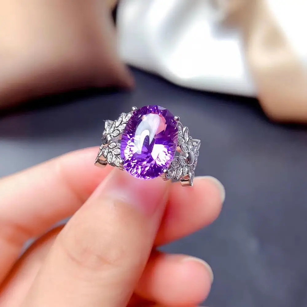 

2020 newest big size purple Amethyst ring for women jewelry real 925 silver oval natural gem girl birthday gift lucky birthstone