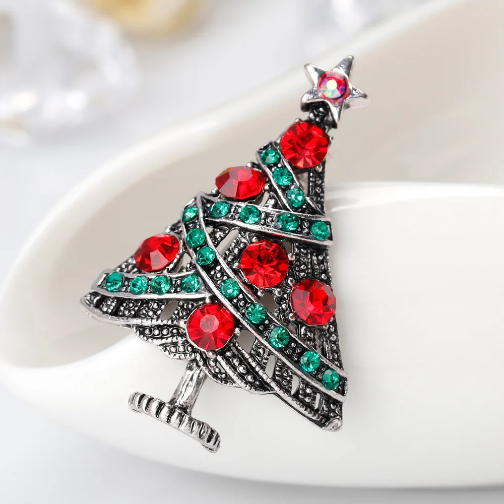 quality enamel rhinestones women brooches christmas bell snowman