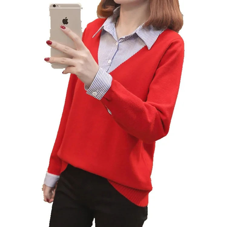 2019 Autumn And Winter Korean Version Of The New Shirt Collar Solid Color Sweater Fake Two Pieces Loose Fashion Wild Knitted Sweater Women 
2019 Autumn And Winter Korean Version Of The New Shirt Collar Solid Color Sweater Fake Two Pieces Loose Fashion Wild Knitted Sweater Women