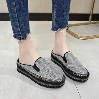 Fashion Crystal Shoes Women Spring Round Toe PU Flat Shoes for Women Slippers Slip on Rubber Platform Shoes Women Spring Flats
Fashion Crystal Shoes Women Spring Round Toe PU Flat Shoes for Women Slippers Slip on Rubber Platform Shoes Women Spring Flats