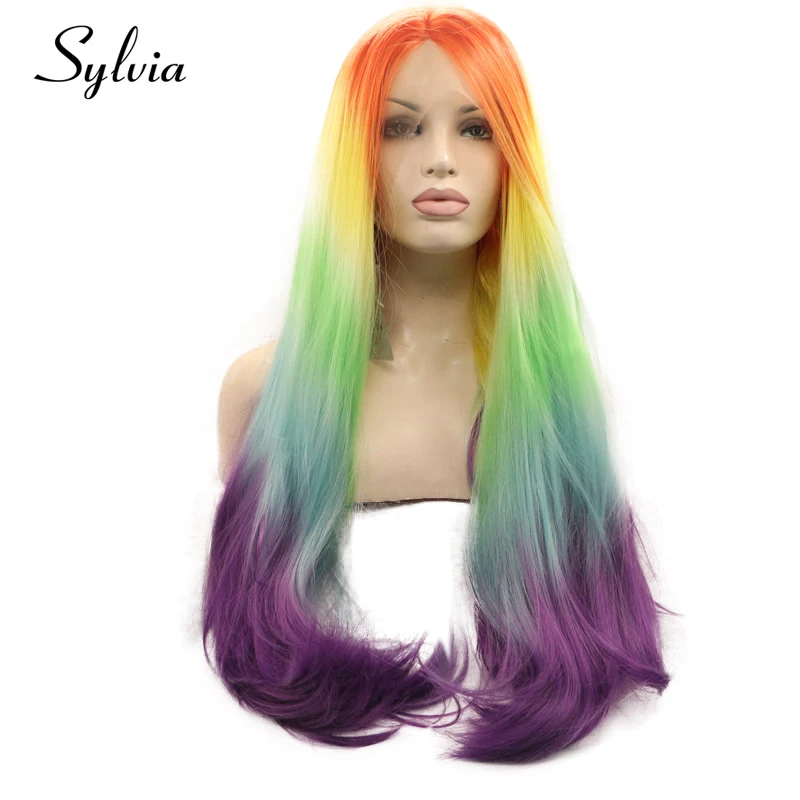 Sylvia Rainbow Ombre Multi-colored Synthetic Lace Front Wigs Long Silky Straight Middle Part Heat Resistant Fiber Hair For Women
Sylvia Rainbow Ombre Multi-colored Synthetic Lace Front Wigs Long Silky Straight Middle Part Heat Resistant Fiber Hair For Women