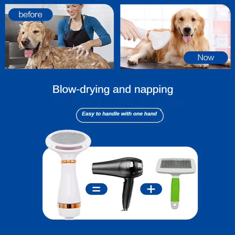 

Pet Hair Dryer 2 in 1 Dog Grooming Slicker Brush Home Puppy with Adjustable 2 Temperatures Settings for Small and Medium Cats