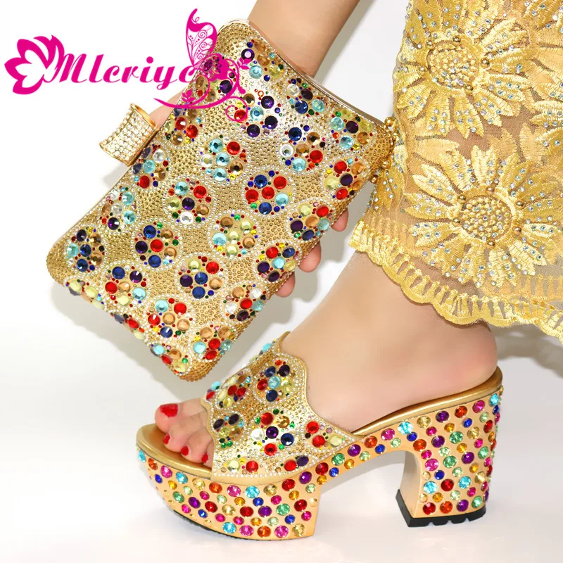 New Arrival Gold Color African Women Shoes Bag Set Decorated with Rhinestone Nigerian Women Party Shoes and Bag Set Wedding Shoe
New Arrival Gold Color African Women Shoes Bag Set Decorated with Rhinestone Nigerian Women Party Shoes and Bag Set Wedding Shoe