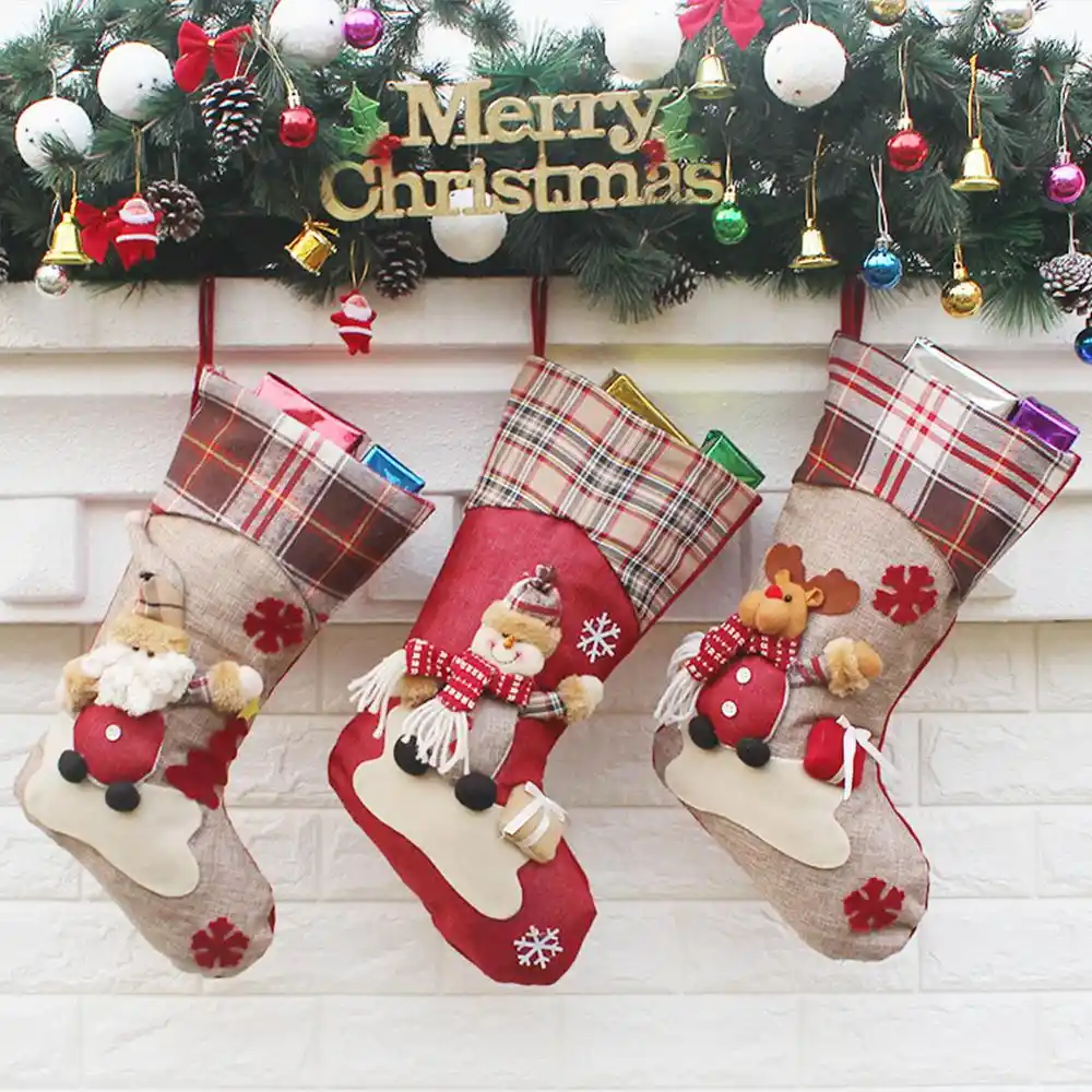 kids santa claus candy gift bag christmas stocking socks xmas