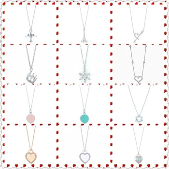 

SHINETUNG 1:1 S925 Genuine Airplane Eiffel Tower Cross Crown Snowflake Pendant Necklace Women Logo Fine Jewelry