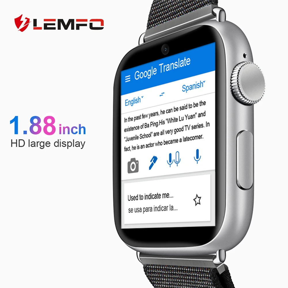 Смарт-часы LEMFO LEM10 4G Android 7 1 88 дюймов 360 * 320 Экран 4 ГБ 64 GPS WIFI 780 мАч с большой батареей