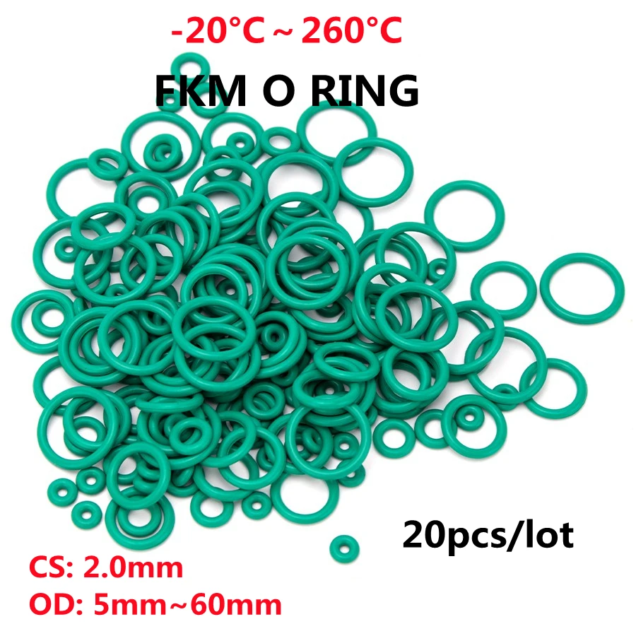 Фото 20 шт. CS 2 мм OD 5 ~ 60 зеленый FKM флюоровое резиновое уплотнительное кольцо