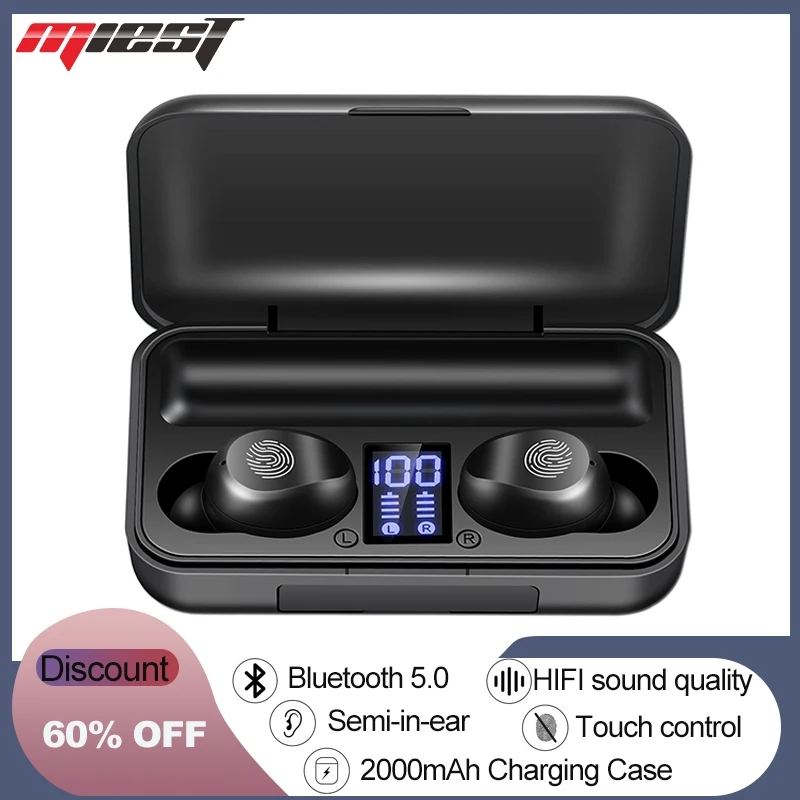 Miest Bluetooth 5.0 Earphone Touch Control Wireless Headphons HiFi IPX7 Waterproof Earbuds Headset with LED Display Charging Box
Miest Bluetooth 5.0 Earphone Touch Control Wireless Headphons HiFi IPX7 Waterproof Earbuds Headset with LED Display Charging Box