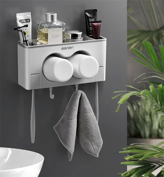 Wall Mounted Toothpaste Holder Bathroom Toothbrush Storage Rack Holder Bathroom Storage Rack Towel Hanger with 2 Cups 
Wall Mounted Toothpaste Holder Bathroom Toothbrush Storage Rack Holder Bathroom Storage Rack Towel Hanger with 2 Cups