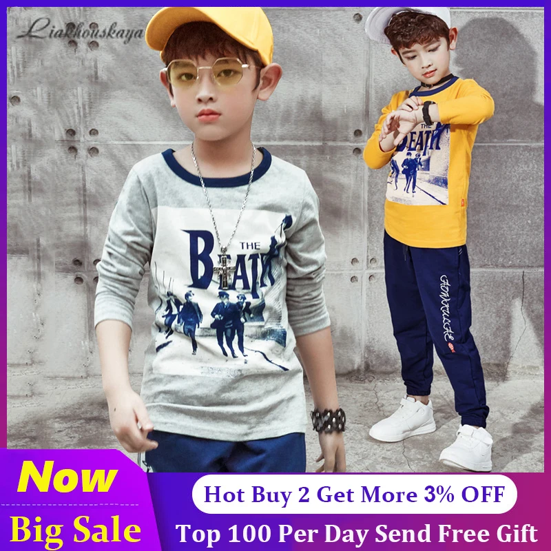Liakhouskaya Fashion 2021 T Shirt Children Boys Long Sleeve Tshirt Spring Autumn Top Teen Kids Boy 100% Cotton Clothes 4-15 Y | Детская