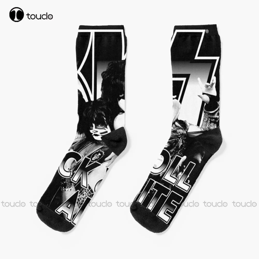 

Kiss Rock Band Black And White Rock & Roll All Nite Spaceman Catman Starman Demon Socks Mens Funny Socks Personalized Custom