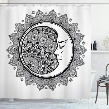 Zodiac Shower Curtain, Interlace Round Mandala and Crescent Moon with Folkloric Graphic, Cloth Fabric Bathroom Decor Set with
Zodiac Shower Curtain, Interlace Round Mandala and Crescent Moon with Folkloric Graphic, Cloth Fabric Bathroom Decor Set with