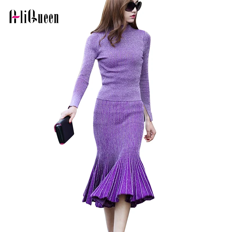 High Quality 2019 Fashion Designer Runway Winter Two Piece Suit Set Women's Knitting Sweater Gradient Color Mermaid Skirt Sets
High Quality 2019 Fashion Designer Runway Winter Two Piece Suit Set Women's Knitting Sweater Gradient Color Mermaid Skirt Sets