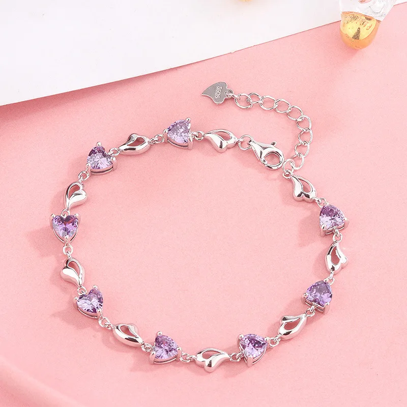 925 sterling silver heart-shaped chain ladies bracelet, high quality zircon ladies bracelet, female wedding couple jewelry gift
925 sterling silver heart-shaped chain ladies bracelet, high quality zircon ladies bracelet, female wedding couple jewelry gift