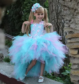 

Pink Blue Baby Girls Dresses Lilac Party Tutu Dress Colorful Puffy Tulle High Low Flower Girl Dresses Pageant Gown