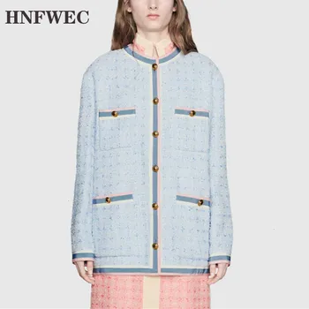 Luxury Runway Women Tweed Jacket Coat Autumn Winter Single Breasted O neck Light Blue Plaid Woolen Blend Medium Long Coat Y710
Luxury Runway Women Tweed Jacket Coat Autumn Winter Single Breasted O neck Light Blue Plaid Woolen Blend Medium Long Coat Y710