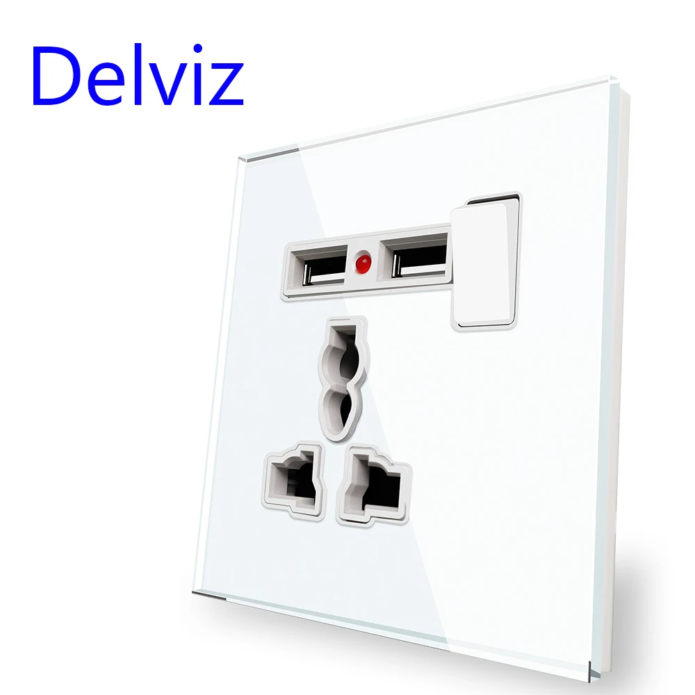 Delviz Universal USB Socket, 2.1A Dual USB Charger speedy Port, LED indicator, Tempered glass Panel, EU Wall 3 Hole Power Socket
Delviz Universal USB Socket, 2.1A Dual USB Charger speedy Port, LED indicator, Tempered glass Panel, EU Wall 3 Hole Power Socket