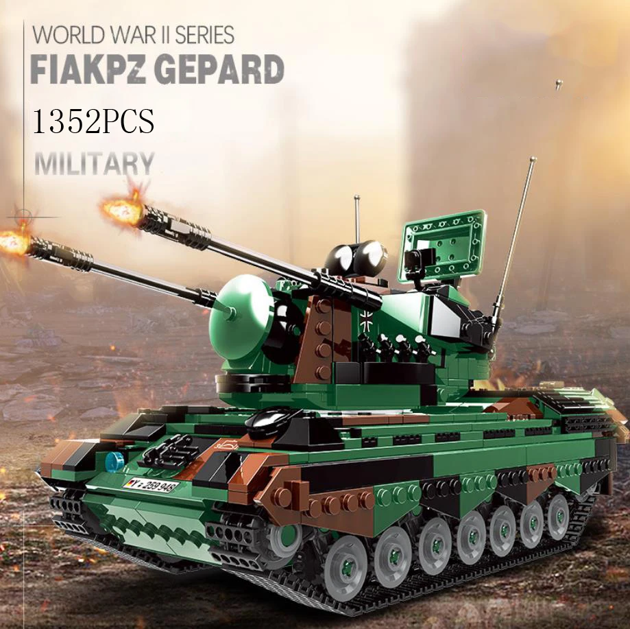 

Modern Military Germany Flakpz Gepard Batisbricks Building Block Ww2 Cheetah Self-Propelled Antiaircraft Gun Vehicle Brick Toys