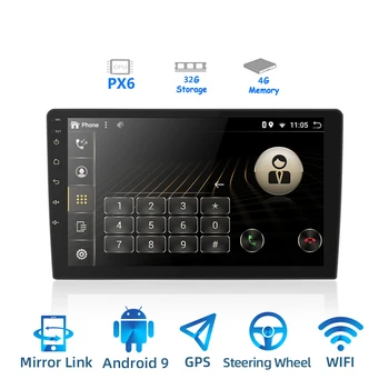 

2 din Android 9.0 Ouad Core PX6 Car Radio Stereo GPS Navi Audio Video Player PC Box Wifi BT HDMI AMP 7851 OBD DAB + SWC 4G + 32G