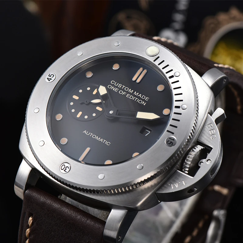 Automatic watch Men 47MM retro PVD silver stainless steel case back cover exhibition military black dial Luxury Brand Watch
Automatic watch Men 47MM retro PVD silver stainless steel case back cover exhibition military black dial Luxury Brand Watch