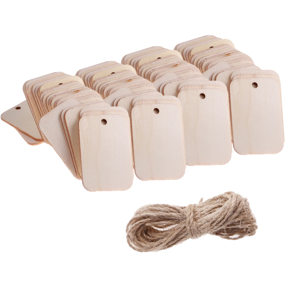 100 Pieces Natural Blank Wood Rectangle Tags For Wedding Christmas With Rope 100 Pieces Natural Blank Wood Rectangle Tags For Wedding Christmas With Rope