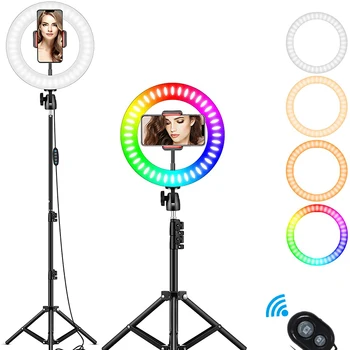 Dimmable LED Selfie Ring Light with Tripod USB Selfie Light Ring Lamp Big Photography Ringlight with Stand for Cell Phone Studio