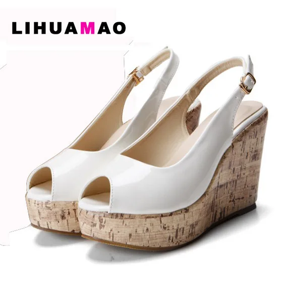 LIHUAMAO Patent leather peep toe wedges sandals platform ankle strap pumps party casual wood grain heels white wedding shoes
LIHUAMAO Patent leather peep toe wedges sandals platform ankle strap pumps party casual wood grain heels white wedding shoes