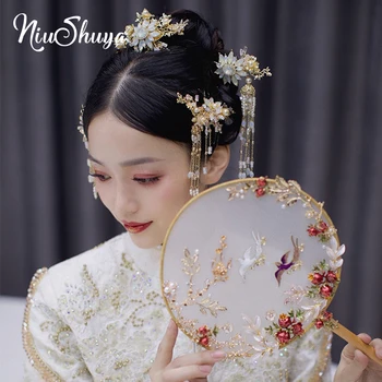 NiuShuya Traditional Chinese Style Hairpin Gold Hair Combs Costume Bridal Headdress Head Jewelry Wedding Hair Accessories 
NiuShuya Traditional Chinese Style Hairpin Gold Hair Combs Costume Bridal Headdress Head Jewelry Wedding Hair Accessories