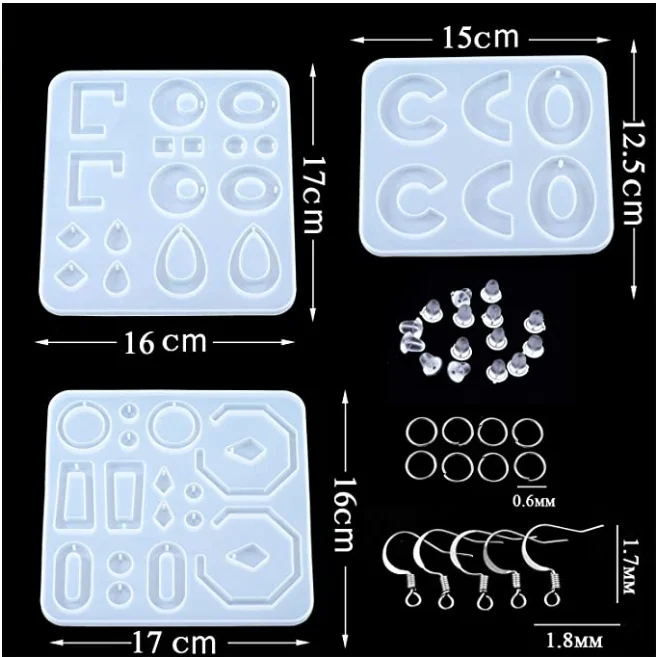 1Set Charm Resin Jewelry Molds Silicone Mold Earring Round Square Rectangle Triangle Star Heart Pendant Mold with Earring Hooks
1Set Charm Resin Jewelry Molds Silicone Mold Earring Round Square Rectangle Triangle Star Heart Pendant Mold with Earring Hooks