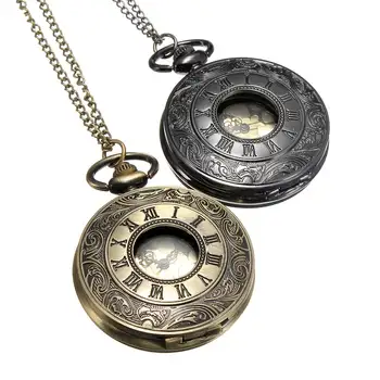 

Antique Bronze Roma Number PocketWatch Vintage Alloy Steampunk Bronze Necklace Pendant Chain Clock Watch Gift Quartz Watch