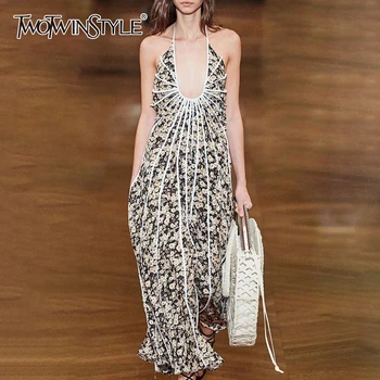 TWOTWINSTYLE Vintage Print Women Dress O Neck Sleeveless Spaghetti Strap High Waist Backless Hit Color Patchwork Dresses Female
TWOTWINSTYLE Vintage Print Women Dress O Neck Sleeveless Spaghetti Strap High Waist Backless Hit Color Patchwork Dresses Female