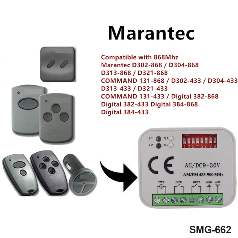 Universal Garage Receiver For Marantec 433MHz 433.92MHz 868.3MHz Remote Control 2CH Switch Module
Universal Garage Receiver For Marantec 433MHz 433.92MHz 868.3MHz Remote Control 2CH Switch Module
